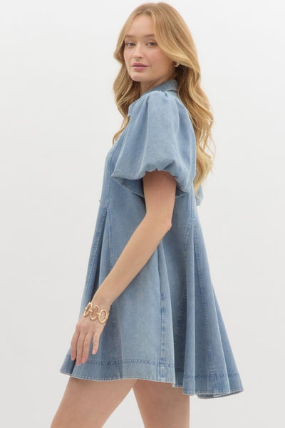 turning pages denim swing dress | light blue