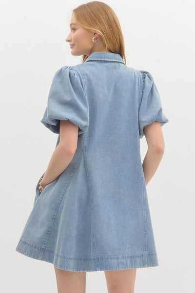 turning pages denim swing dress | light blue