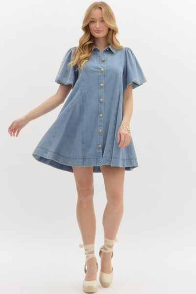 turning pages denim swing dress | light blue