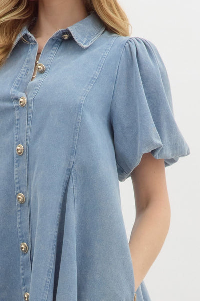 turning pages denim swing dress | light blue