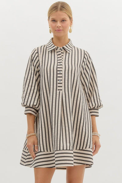 heart unbound striped seersucker dress | black