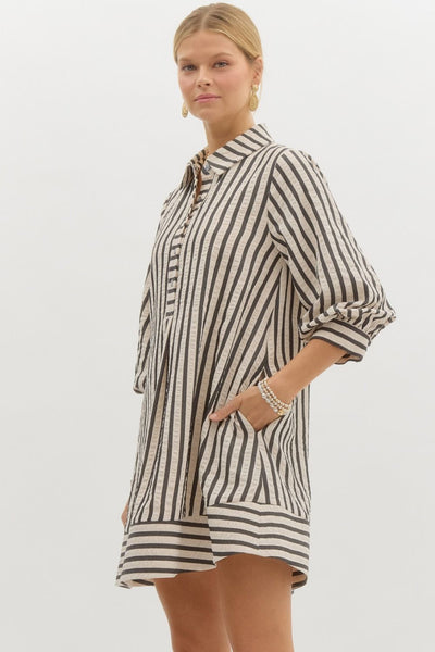 heart unbound striped seersucker dress | black