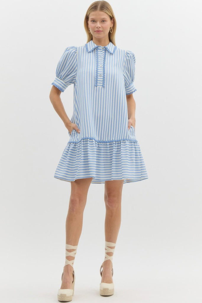 mykonos muse striped seersucker dress | lt blue  Me & Maude