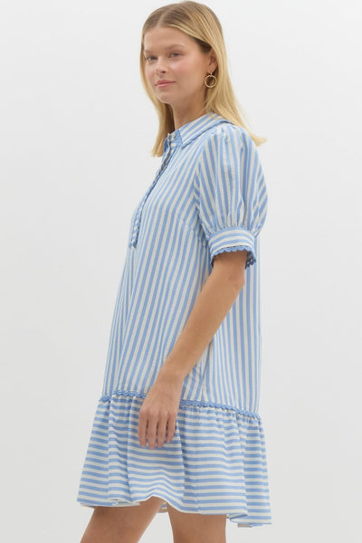 mykonos muse striped seersucker dress | lt blue