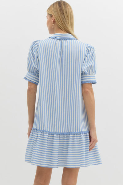 mykonos muse striped seersucker dress | lt blue