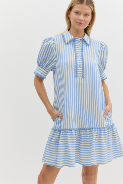 mykonos muse striped seersucker dress | lt blue