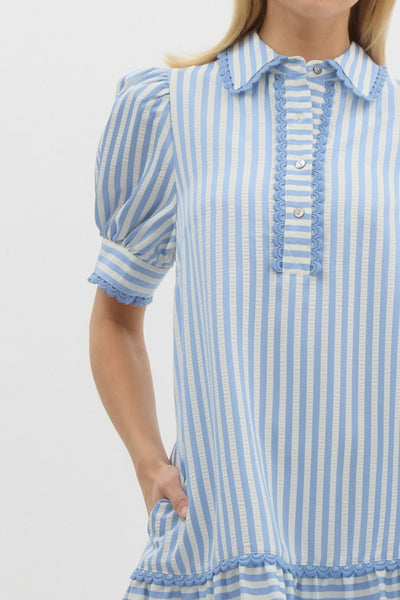 mykonos muse striped seersucker dress | lt blue