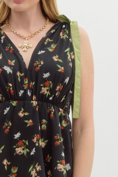 enchanted bloom tiered floral maxi dress  | black