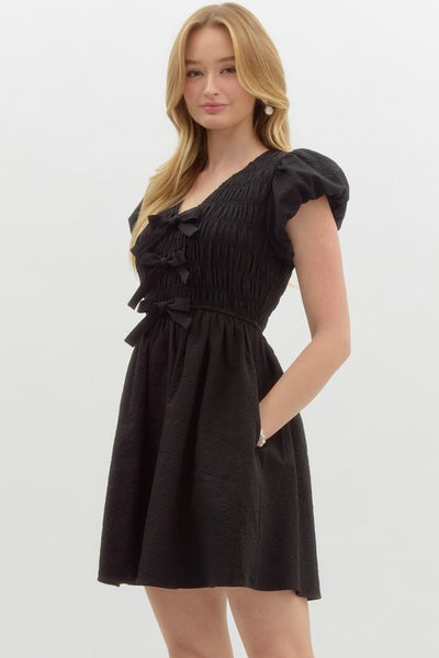 the only reason smocked mini dress | black