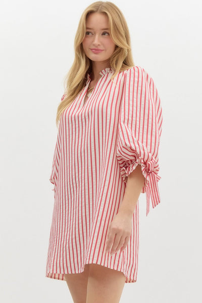 terrific timing striped seersucker dress | red