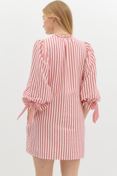 terrific timing striped seersucker dress | red