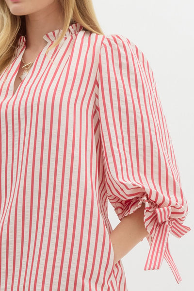 terrific timing striped seersucker dress | red