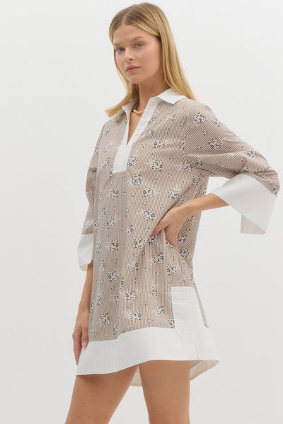 gallery opening striped floral shift dress | latte