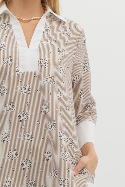 gallery opening striped floral shift dress | latte