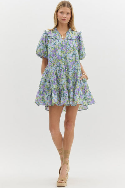 charming moment floral tiered mini dress | lavender