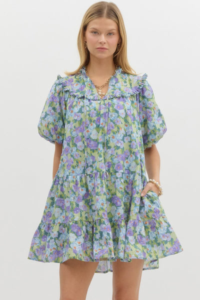 charming moment floral tiered mini dress | lavender