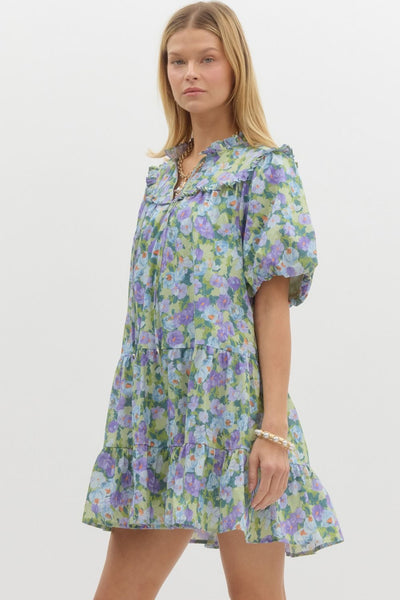 charming moment floral tiered mini dress | lavender