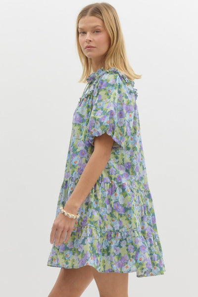charming moment floral tiered mini dress | lavender