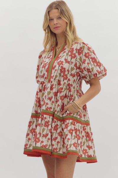 good either way tiered floral mini dress | rust