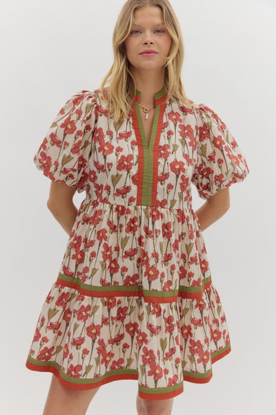 good either way tiered floral mini dress | rust