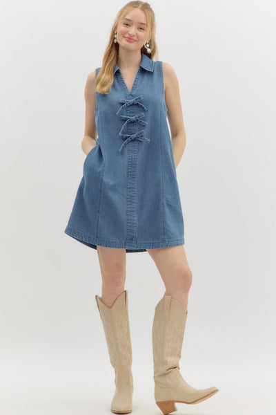 for good measure sleeveless mini dress | denim