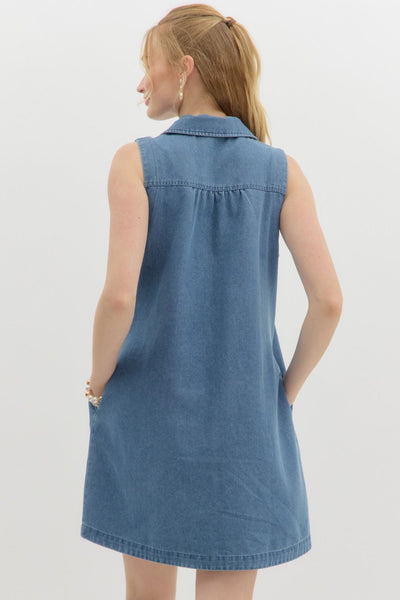 for good measure sleeveless mini dress | denim