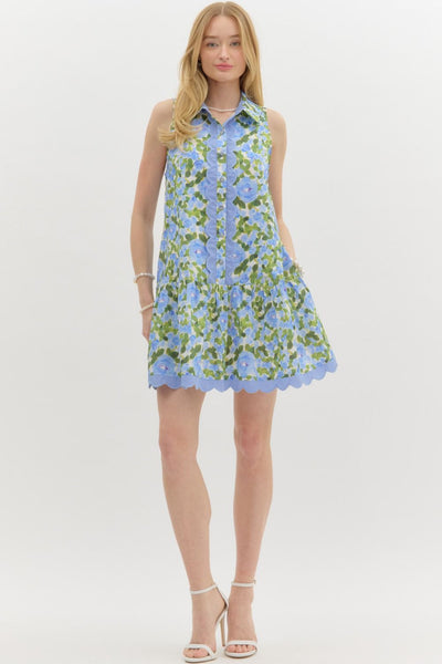 within reach floral ruffle hem dress | blue