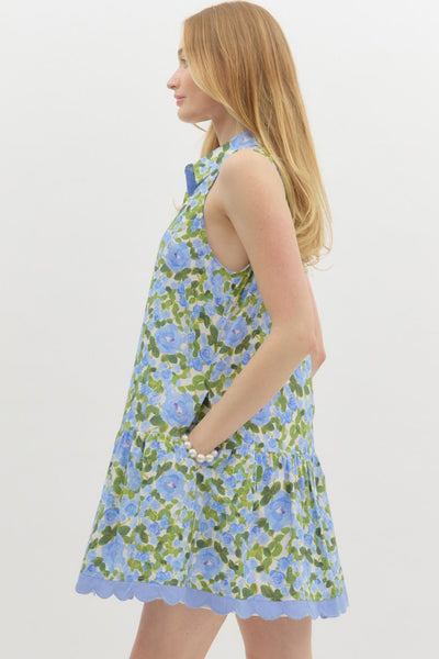 within reach floral ruffle hem dress | blue