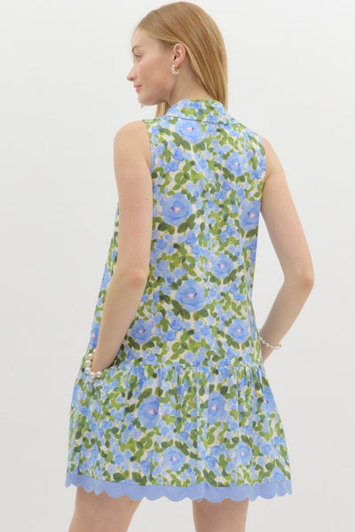 within reach floral ruffle hem dress | blue