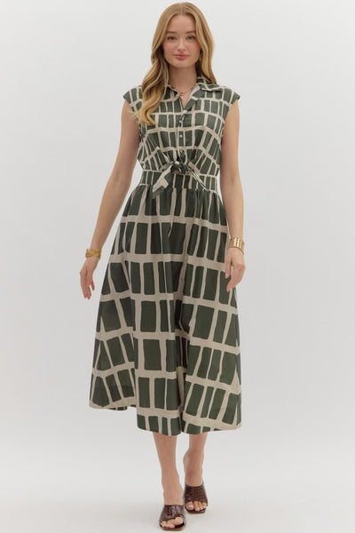 conquer the world abstract midi dress | olive