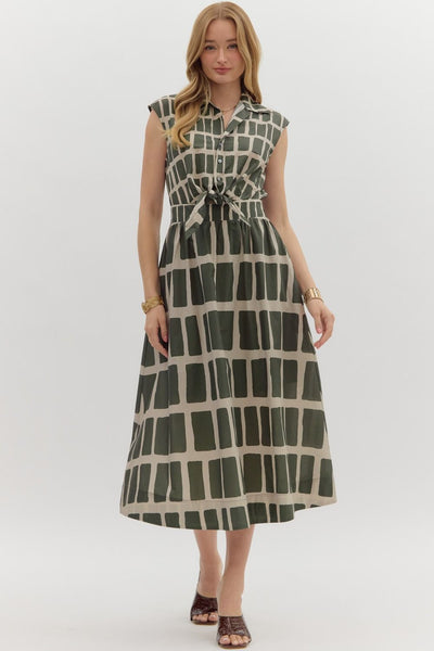 conquer the world abstract midi dress | olive