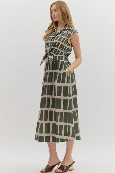 conquer the world abstract midi dress | olive