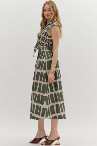 conquer the world abstract midi dress | olive
