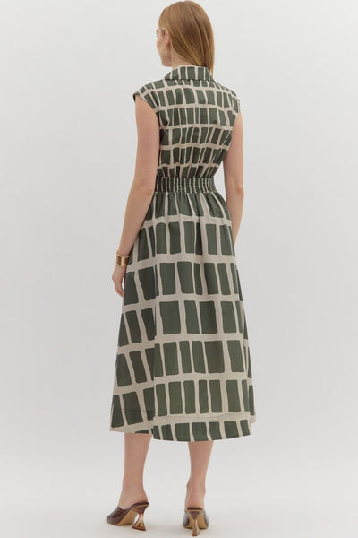 conquer the world abstract midi dress | olive