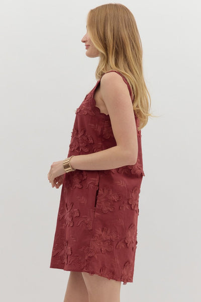 my kind of magic floral appliqué sleeveless dress | burgundy