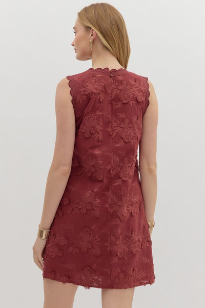 my kind of magic floral appliqué sleeveless dress | burgundy