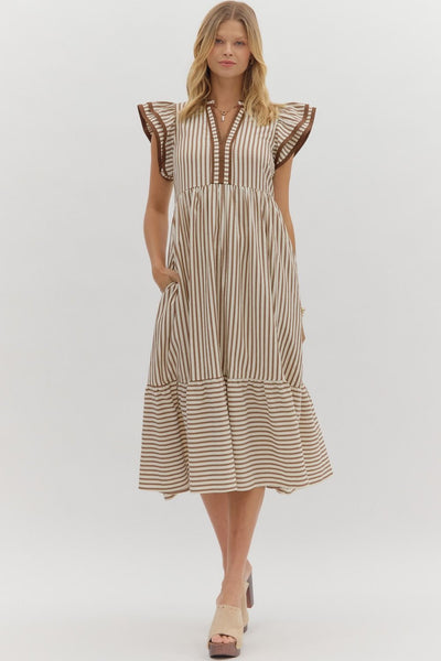 treasured times striped tiered maxi dress | brown