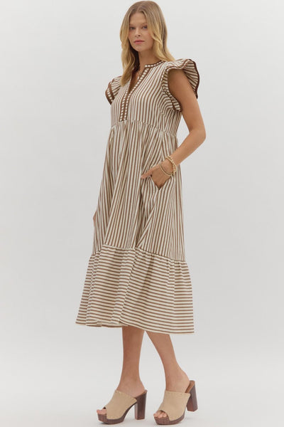 treasured times striped tiered maxi dress | brown
