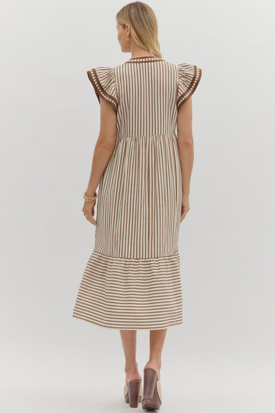 treasured times striped tiered maxi dress | brown