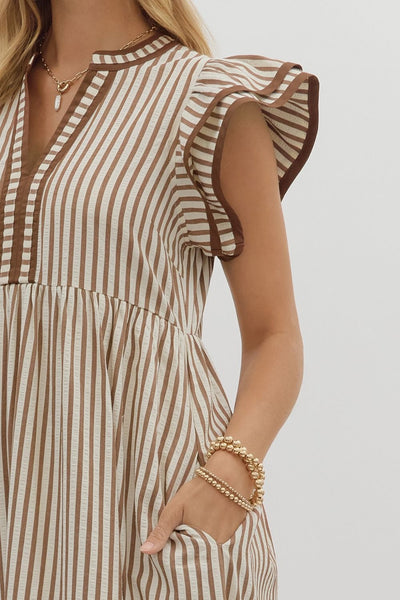 treasured times striped tiered maxi dress | brown