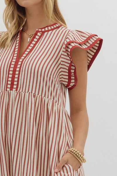 treasured times striped tiered maxi dress | rust