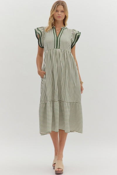 treasured times striped tiered maxi dress | pine
