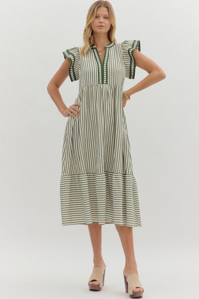 treasured times striped tiered maxi dress | pine