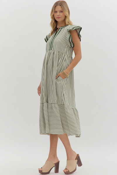 treasured times striped tiered maxi dress | pine