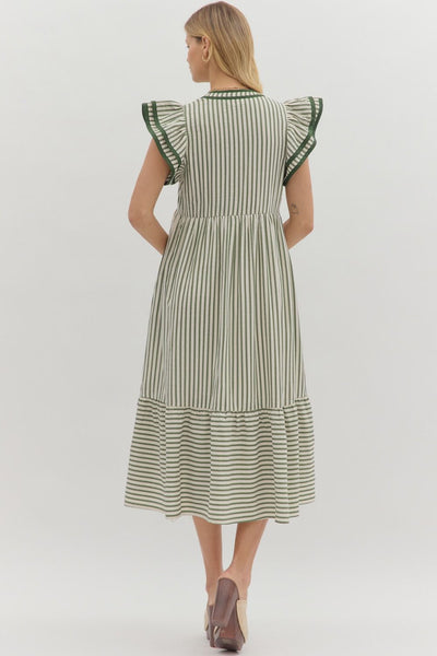 treasured times striped tiered maxi dress | pine