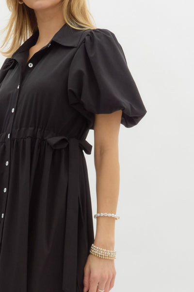 sleek silhouette bubble sleeve midi dress | black