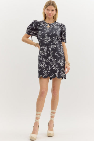 the new classic floral puff sleeve dress | black