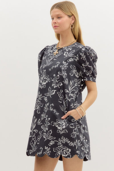 the new classic floral puff sleeve dress | black