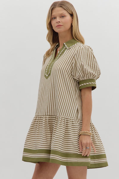 can't help but smile stripe drop waist dress | olive