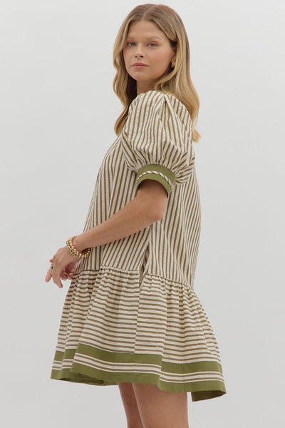can't help but smile stripe drop waist dress | olive